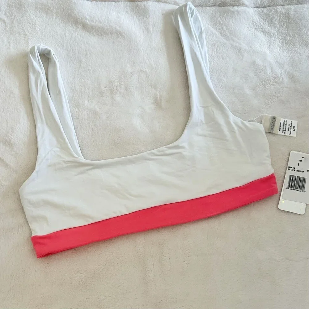 NWT L*SPACE Miller Colorblock Bikini Top Neon Pink/White - Size: Large
